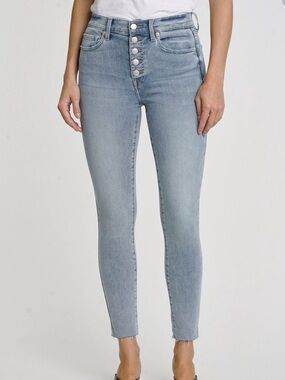 Pistola High Rise Button Fly Straight Leg Jeans Light Wash Raw Hem Size 27